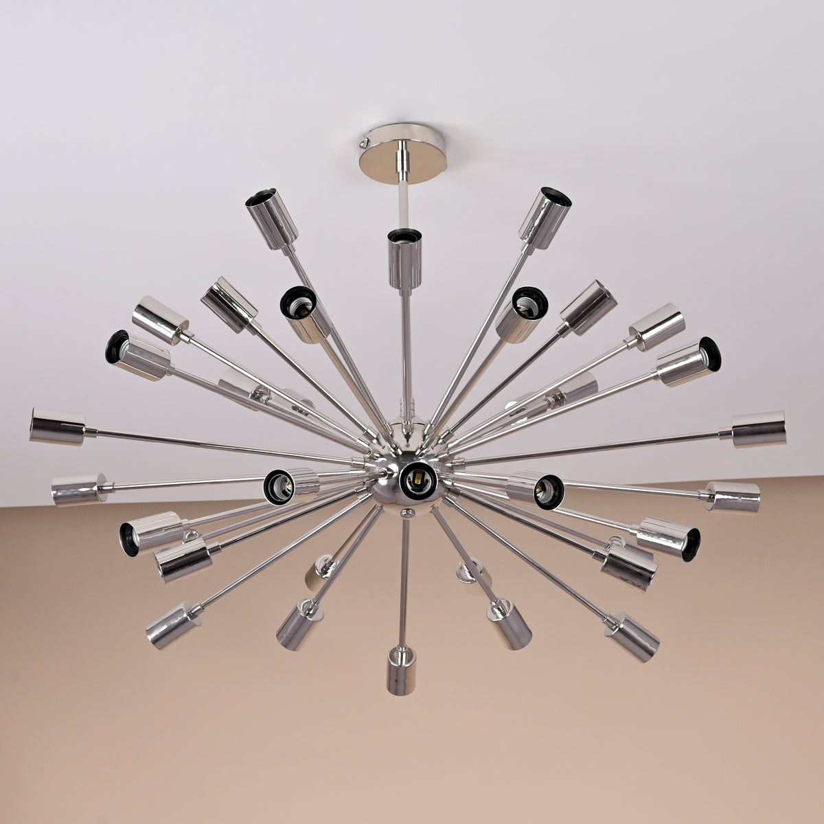 Mid-century modern Sputnik chandelier in metallic brass finish with 34 light sockets