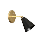 Milan adjustable wall sconce with pivoting black cone shade and brass round canopy – Model 32750