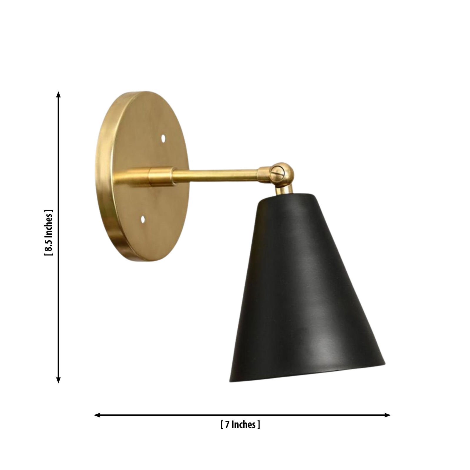 Size guide for Milan Adjustable Cone Wall Sconce – Black Shade – 8.5 Inch – Model 32750