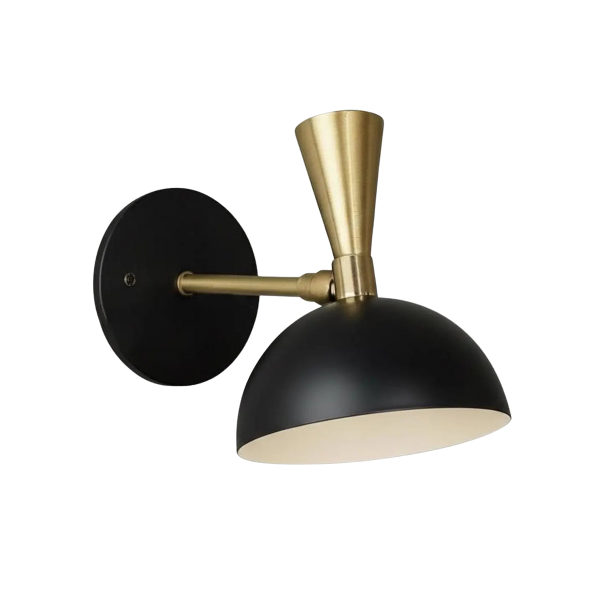 Milan black and brass dome wall sconce with adjustable shade – angled view – Model 32797