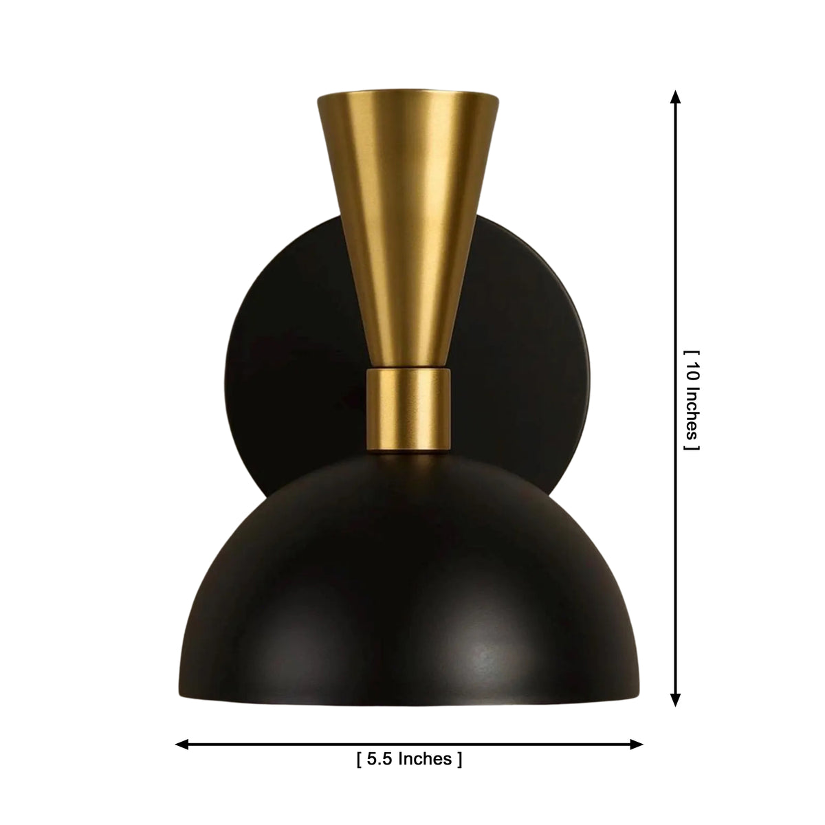Milan black and brass dome wall sconce dimensions – 10 inch height and 5.5 inch shade – Model 32797
