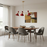 Milan Crimson Cone 3-light red and brass chandelier showing sculptural cone shades – side view
