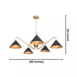 Milan 5-light curved arm cone chandelier dimensions, 40 inches wide and 25 inches high