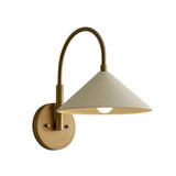 Milan curved arm wall sconce with wide cone shade and brass finish – Model 32773 front view