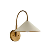 Milan 13 inch curved brass wall sconce with wide tapered cone shade – Model 32773