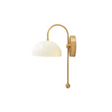 Milan white dome shade wall sconce with elongated brass arm – side view – Model 32775