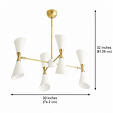 Milan Double Cone Chandelier 8 Light 30 Inch white and brass ceiling light dimensions – Model 62032