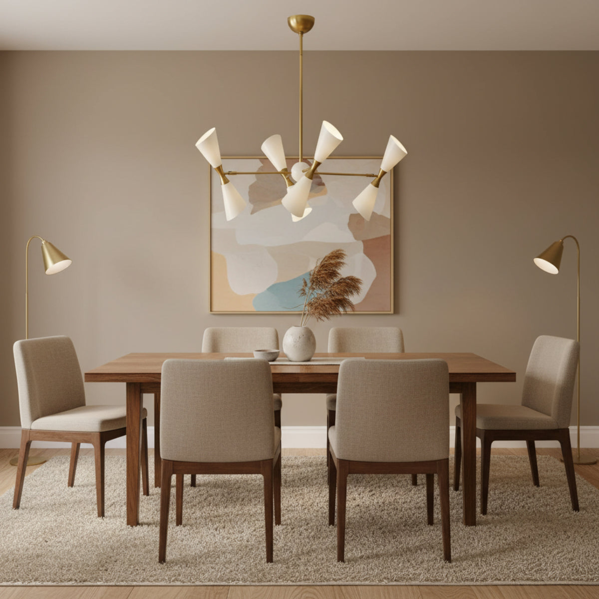 Milan Double Cone Chandelier 8 Light white and brass side view – Model 62032