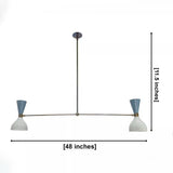 Milan Double Cone Linear Chandelier dimensions – 48 inch width and 11.5 inch fixture height – Model 62040