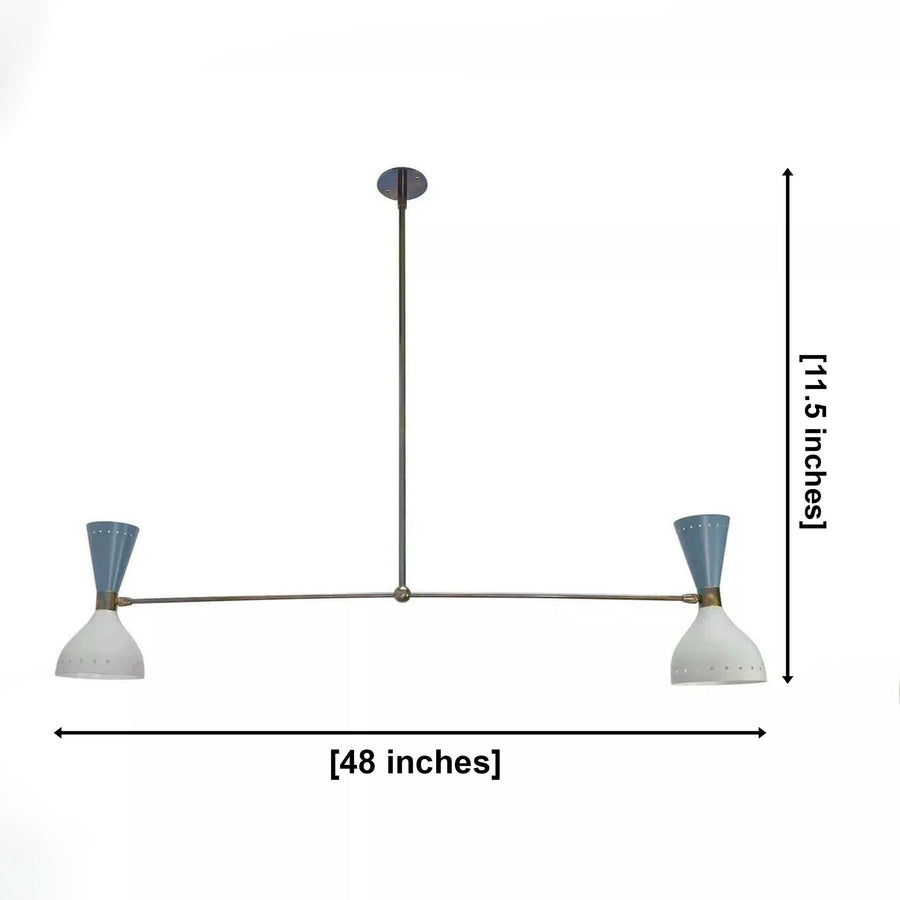 Milan Double Cone 4 Light Linear Chandelier illuminated above a modern kitchen island – lifestyle view