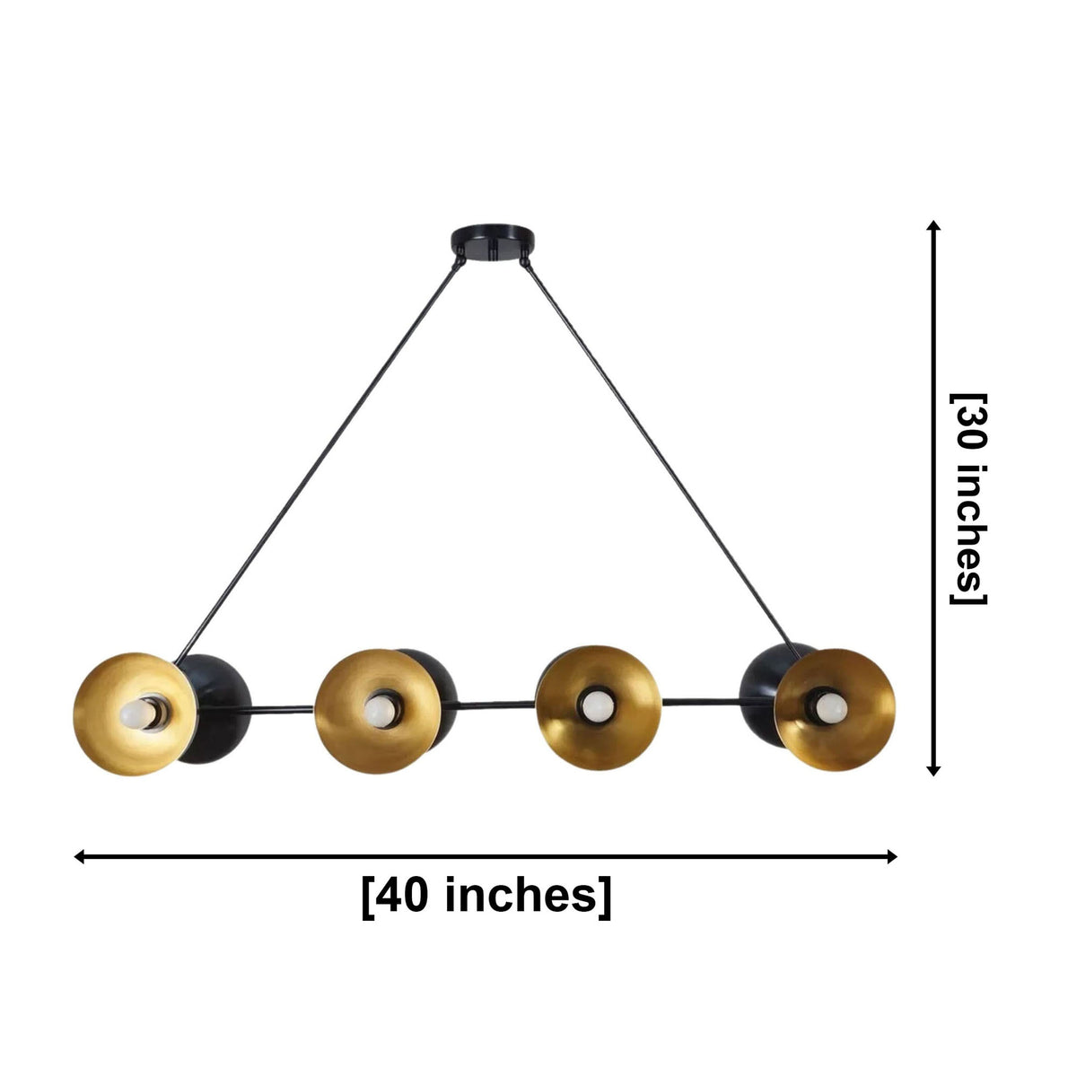 Milan Double Cone 8 light linear chandelier dimensions, 40 inch width and 30 inch height