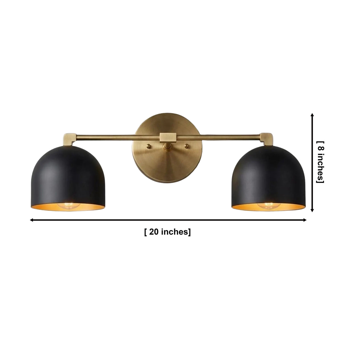 Milan Double Dome Wall Sconce with black shades and brass frame, 2 light 20 inch, Model 32816