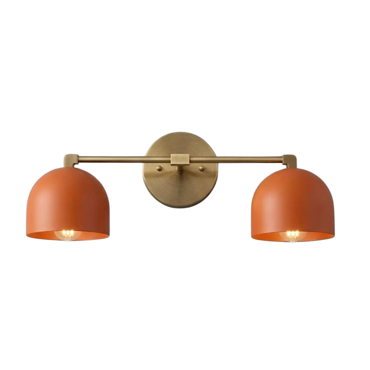 Milan Double Dome Wall Sconce with orange dome shades and brass frame, 2 light, Model 32816