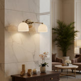 Milan Double Dome Wall Sconce with white dome shades and brass frame, 2 light, Model 32816