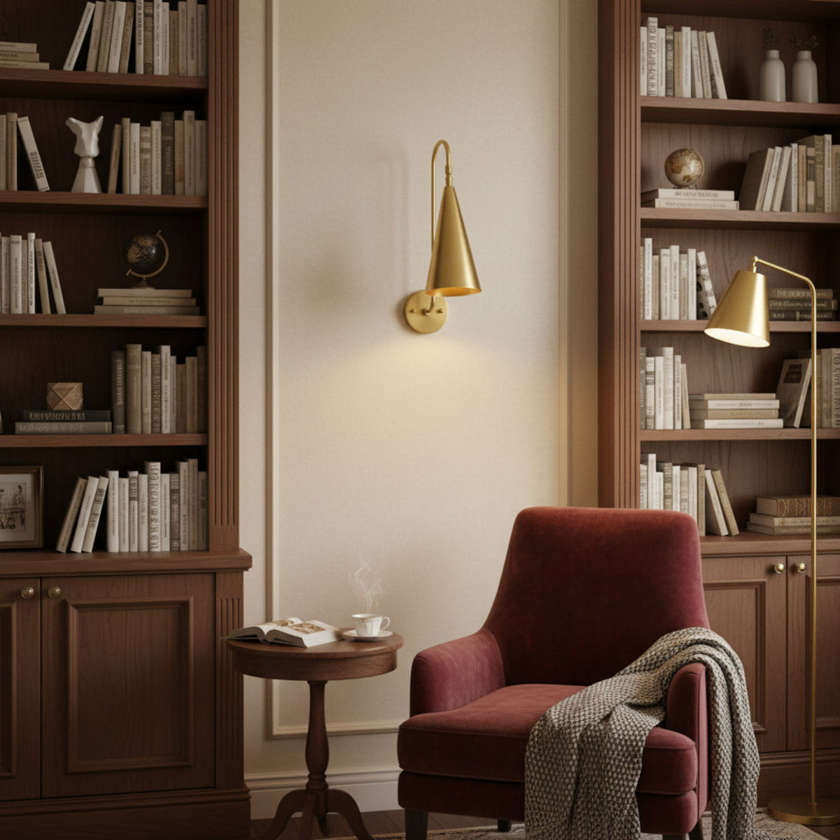 Milan Gooseneck Cone Wall Sconce featuring elongated curved arm and cone shade, alternate view – Model 32825