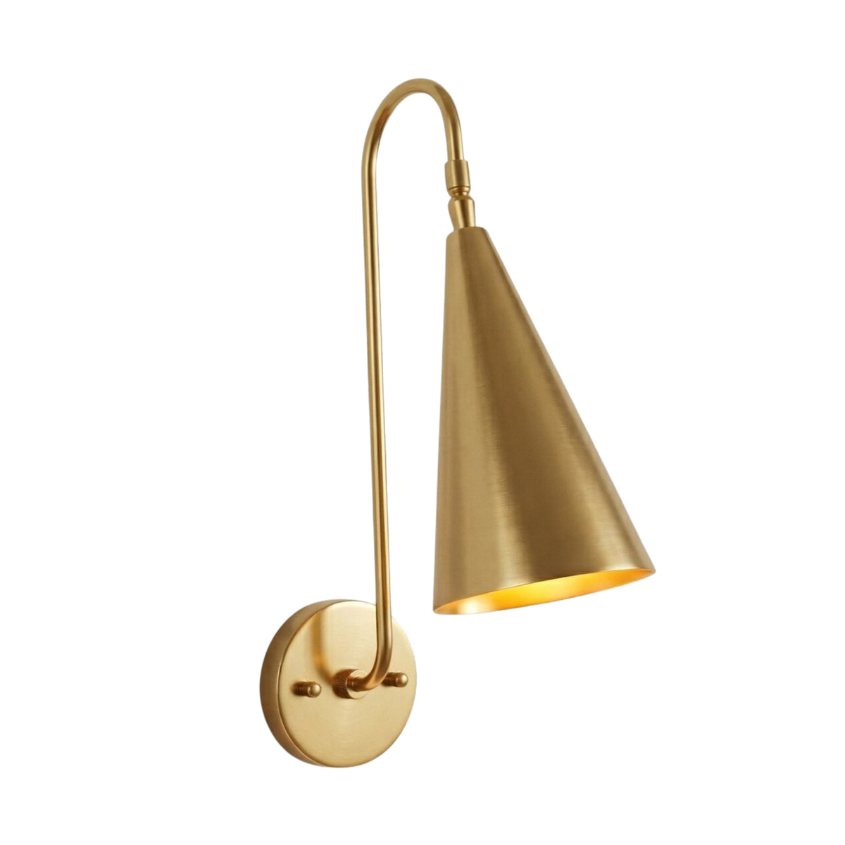 Milan 18 Inch Gooseneck Cone Wall Sconce in brass finish, side angled product view – Model 32825