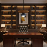 Milan Layered Dome Pendant Chandelier with blue dome shade and globe light – bottom detail view
