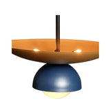 Milan 2 Light Layered Dome Pendant Chandelier with brass bowl and blue metal shade – close-up view