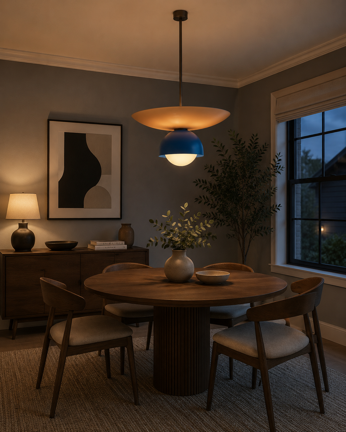 Milan Layered Dome 2 Light Pendant Chandelier illuminated above a modern dining table – lifestyle view