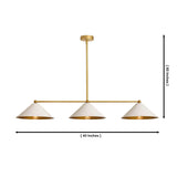 Milan Linear Cone Pendant Chandelier 3 Light 40 Inch Model 33198 with 60 inch overall height dimensions