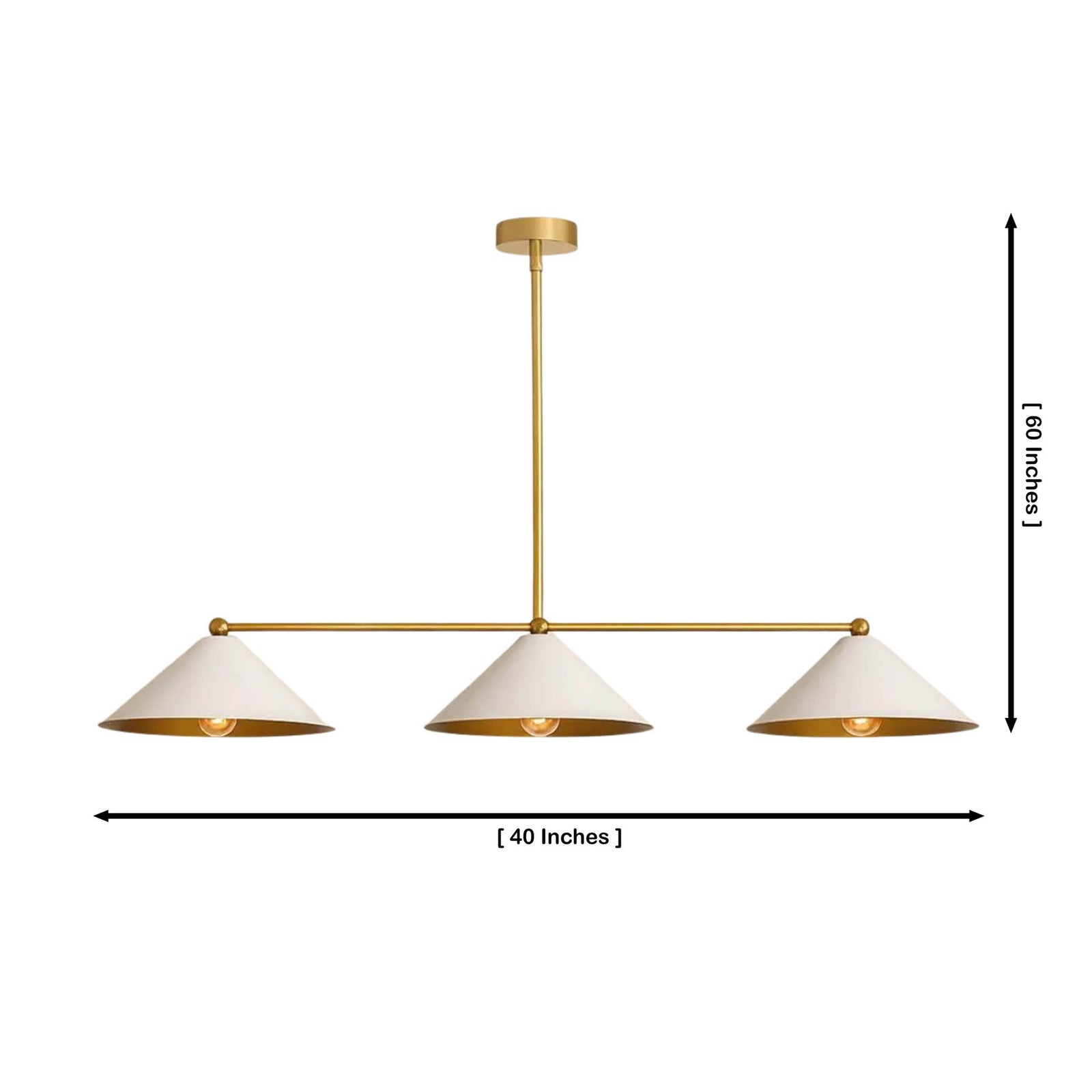 Size guide for Milan Linear Cone Pendant Chandelier – 3 Light – 40 Inch – Model 33198