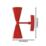 Milan Modern Double Cone Wall Sconce showing overall dimensions of 8 inches height and 6 inches projection