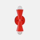 Front view of Milan Modern Double Cone Wall Sconce in gloss red finish with dual tapered cone shades