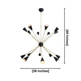 Milan Noir 16 light starburst cone chandelier dimensions – 36 inch width and 48 inch height