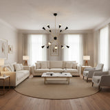 Milan Noir 16 light starburst cone chandelier with black shades and brass arms – front view