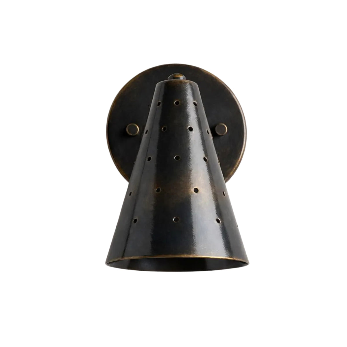 Milan perforated cone wall sconce in dark bronze finish with perforated metal shade – Model 32757
