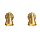 Pair of Milan perforated cone wall sconces in brass finish, front view – Model 32757