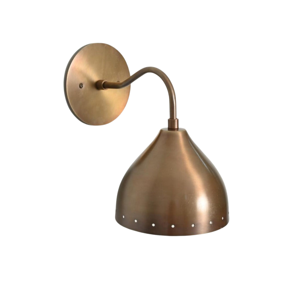 Milan perforated dome metal wall sconce with curved arm and round wall canopy – Model 32749