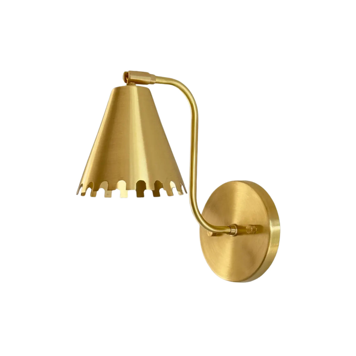 Milan brass wall sconce with tapered scalloped cone shade and elegant curved arm – Model 32756