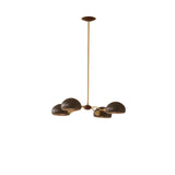Milan 4-light Mid-Century Modern chandelier with dark dome shades and brass details – alternate finish view.