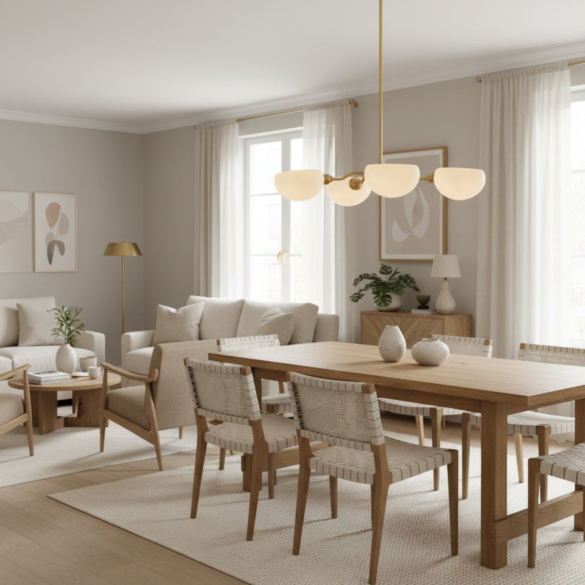 Milan Sculptural Dome Chandelier – 4 Light – Model 33169 shown from the front with rounded cream shades.