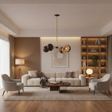 Milan Sculptural Dome Chandelier – 4 Light – Model 33169 with dark dome shades and illuminated bulb.