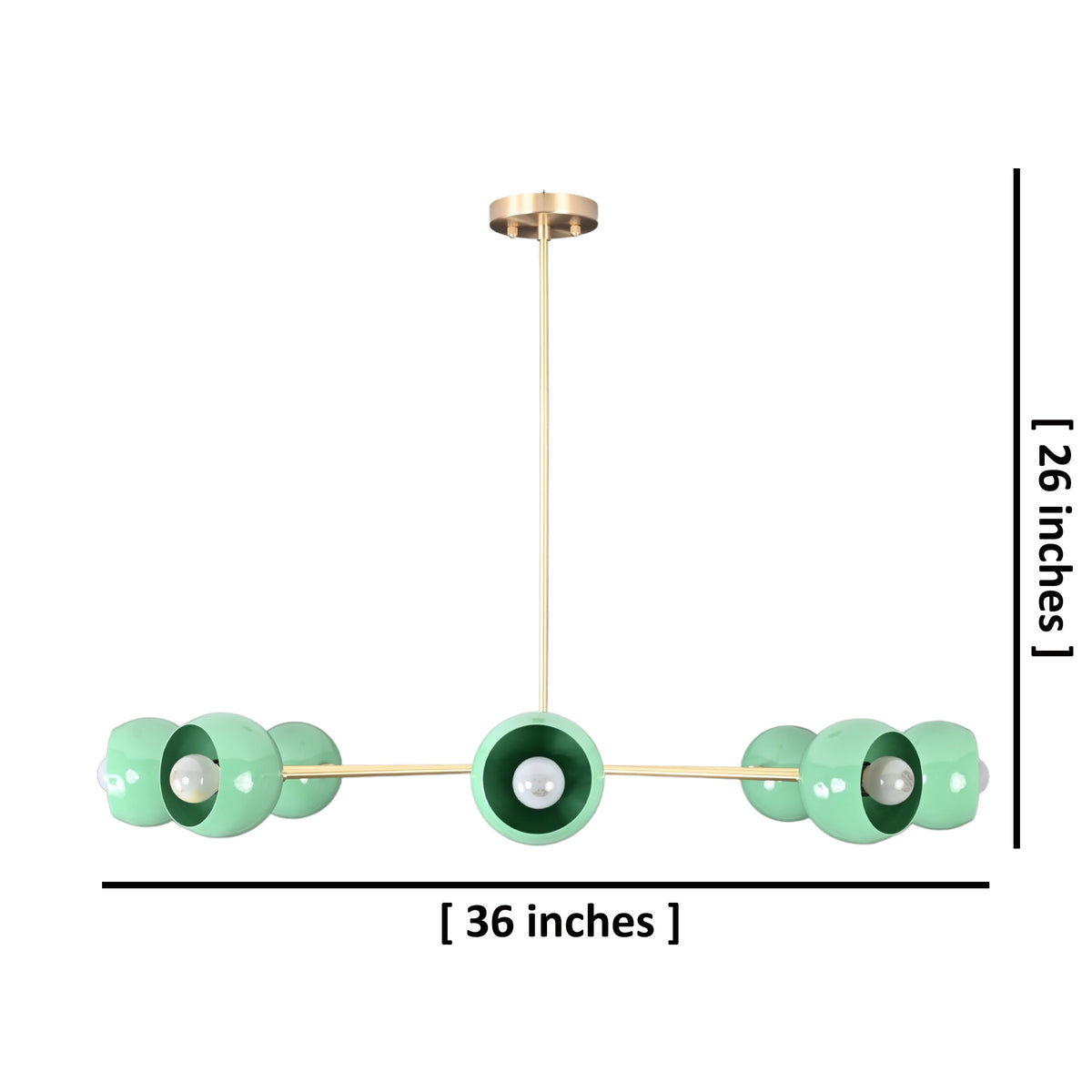 Mint green 8-light brass chandelier with 36x26 inch measurements