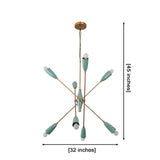 Mint green starburst chandelier with eight exposed bulbs creating warm ambient light for living room décor