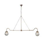 Modern 2-light brass linear chandelier with ribbed glass globes – handmade minimalist pendant by Brass Leaf Studio