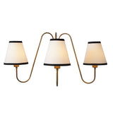 Modern 3-light brass wall lamp with white fabric shades – handmade solid brass sconce by Brass Leaf Studio