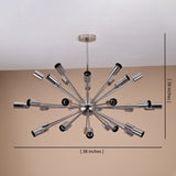 34-light Sputnik brass chandelier with labeled dimensions – 38 inches width and 26 inches height