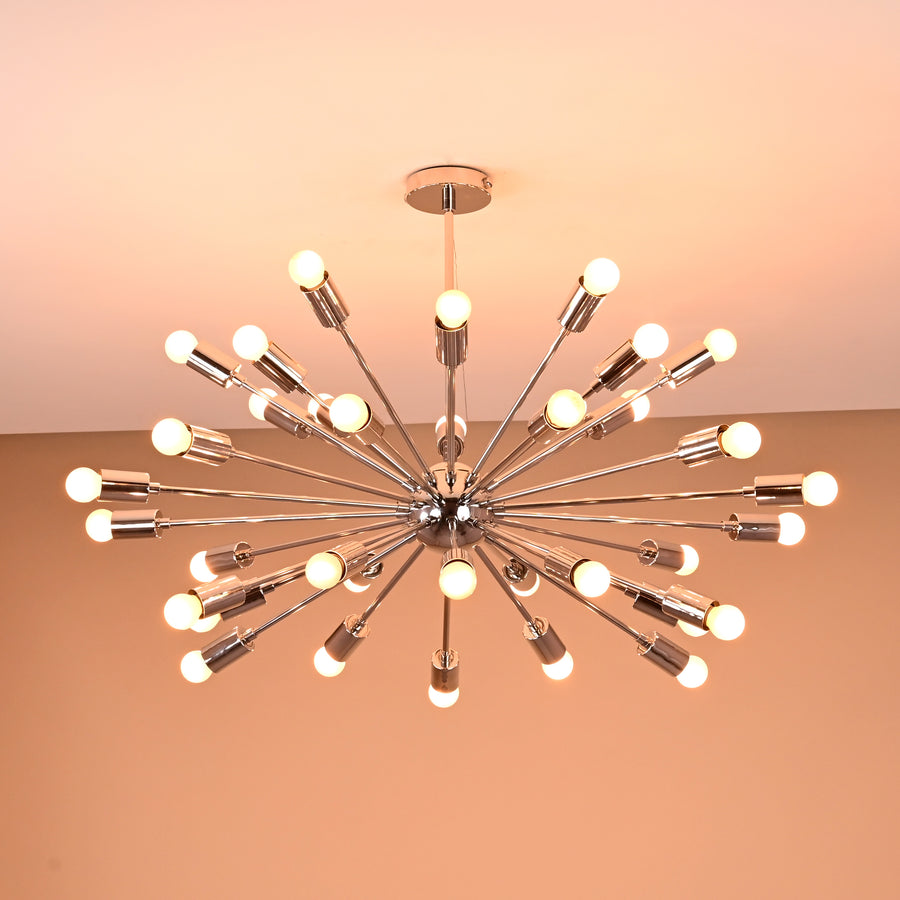 Illuminated modern 34-light Sputnik chandelier in polished brass chrome finish