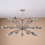 Modern 34-light Sputnik chandelier in polished chrome finish with round ceiling mount