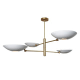 Modern 4-light brass chandelier with sculpted white bowl shades handcrafted by Brass Leaf Studio