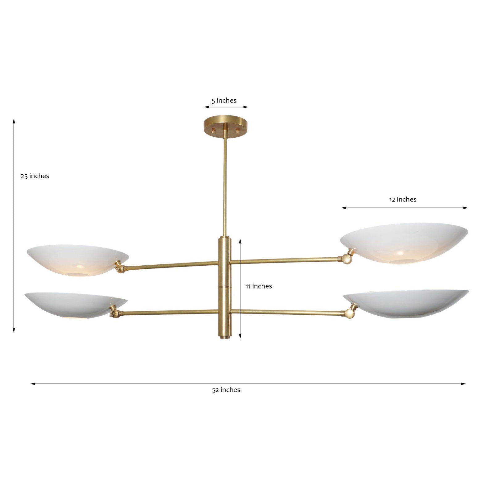Size guide for Modern 4-Light Brass Bowl Shade Chandelier – Sculptural Ceiling Light by BRASS LEAF STUDIO 62617