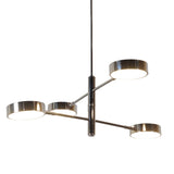 Contemporary 4-light chandelier in polished chrome finish with illuminated disc shades handcrafted by Brass Leaf Studio