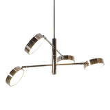 Sleek 4-light chrome brass chandelier with geometric alignment and circular disc diffusers for modern interiors