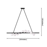 Modern black globe chandelier dimension image showing 50 inch width and 43 inch overall height for size reference