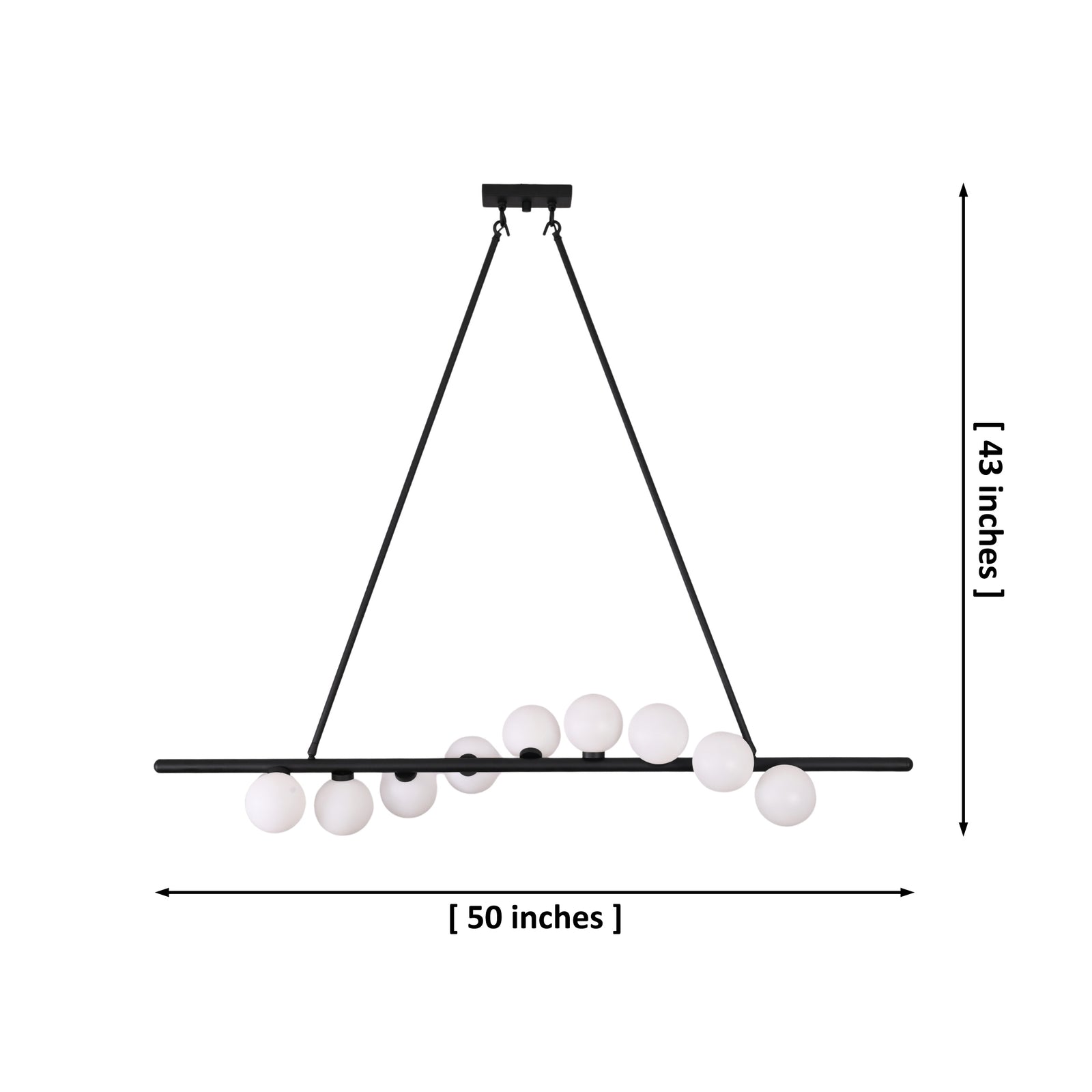 Size guide for Linear 9-Light Globe Chandelier – Modern Black Dining Room Pendant Light - Model 33371