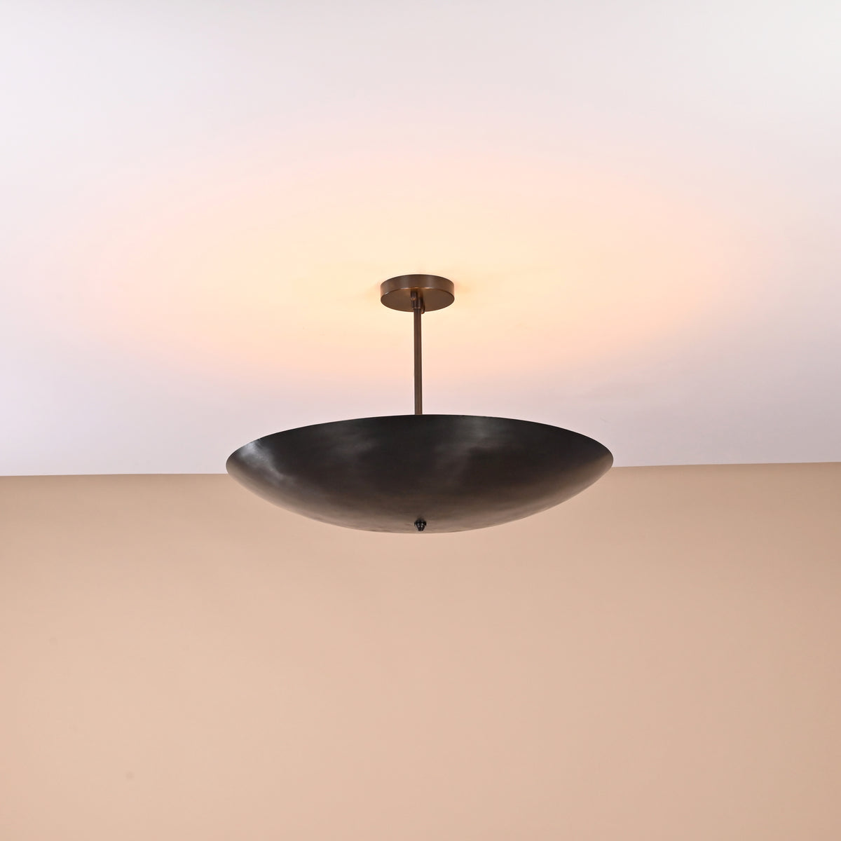Modern handcrafted bowl-shaped brass ceiling light by Brass Leaf Studio